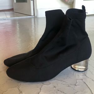 Nylon- neoprene black ankle boogie with acrylic clear heel